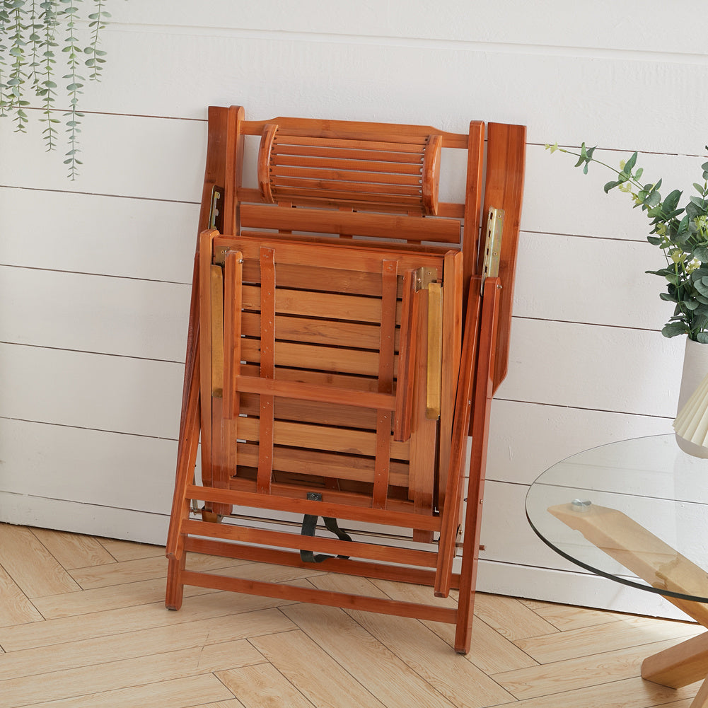 Bamboo Foldable Recliner Lounge Chair with Footrest with Retractable Footrest