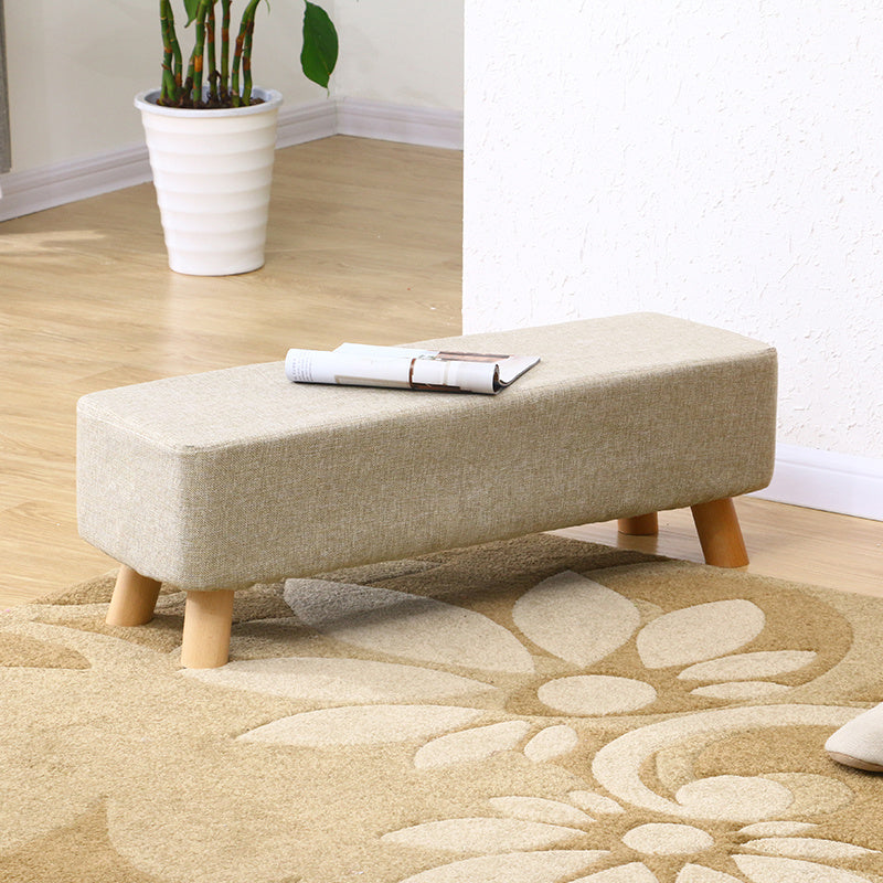 Beige Rectangular Footrest with Solid Wooden Legs