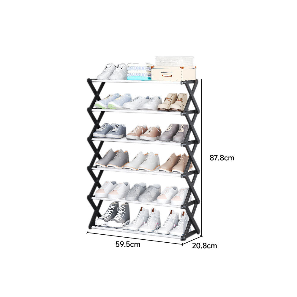 Black Foldable 6 Tier Metal Shoe Rack