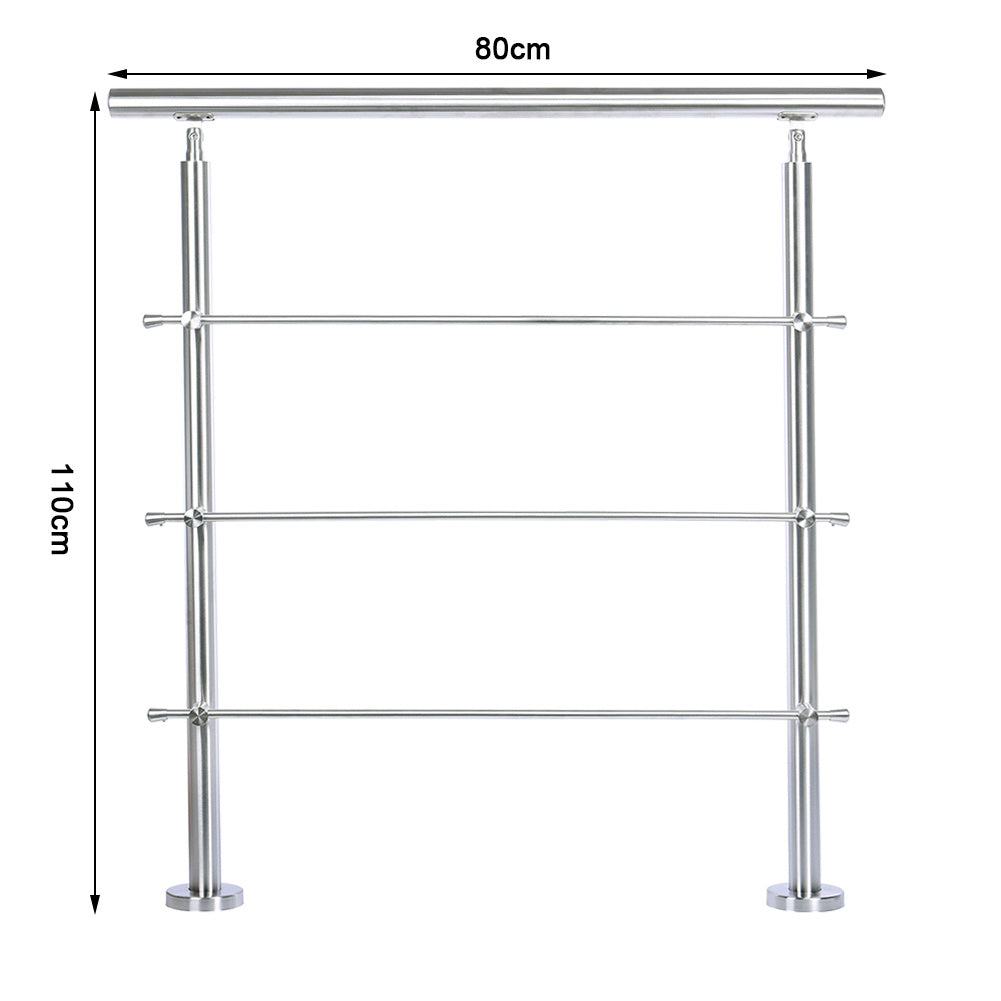 80CM Handrail Stainless Steel Balustrade with 3 Crossbars Stair Rails