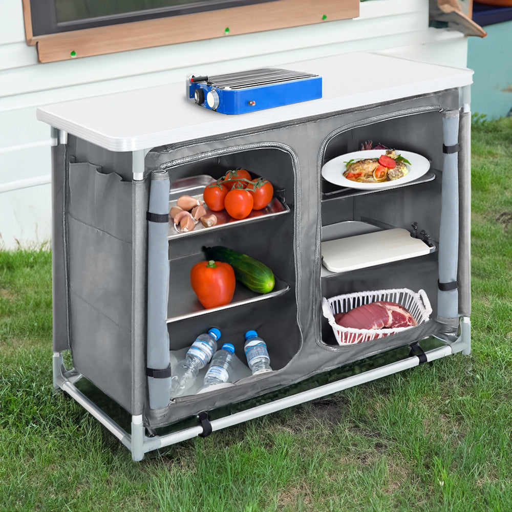 Large Camping Kitchen Cook Table Stand for Outdoor BBQ, Grey