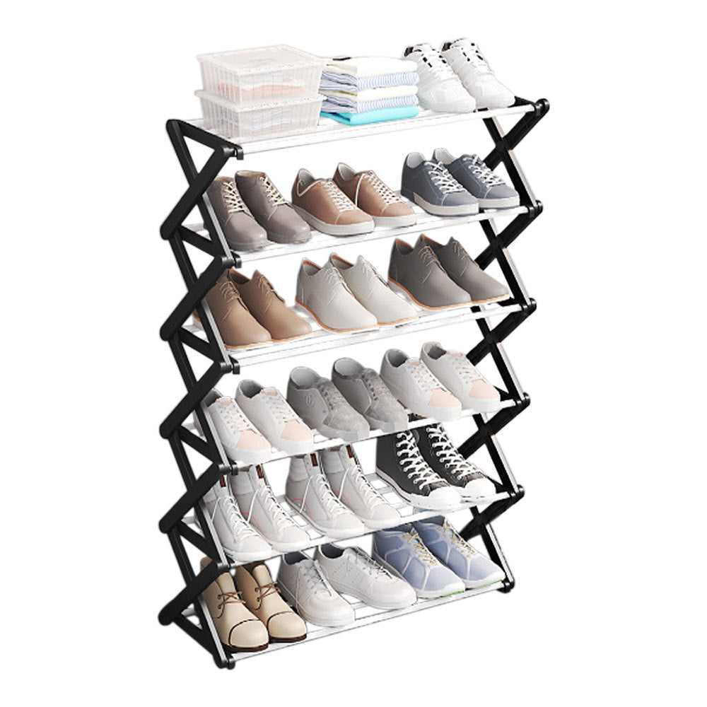 Black Foldable 6 Tier Metal Shoe Rack