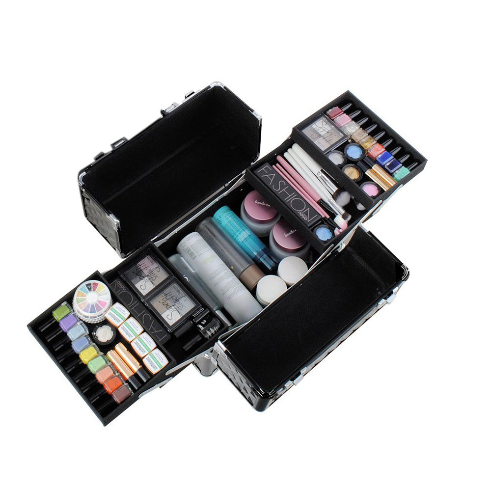 Black 4 in 1 Professional Cosmetic Makeup Train Case