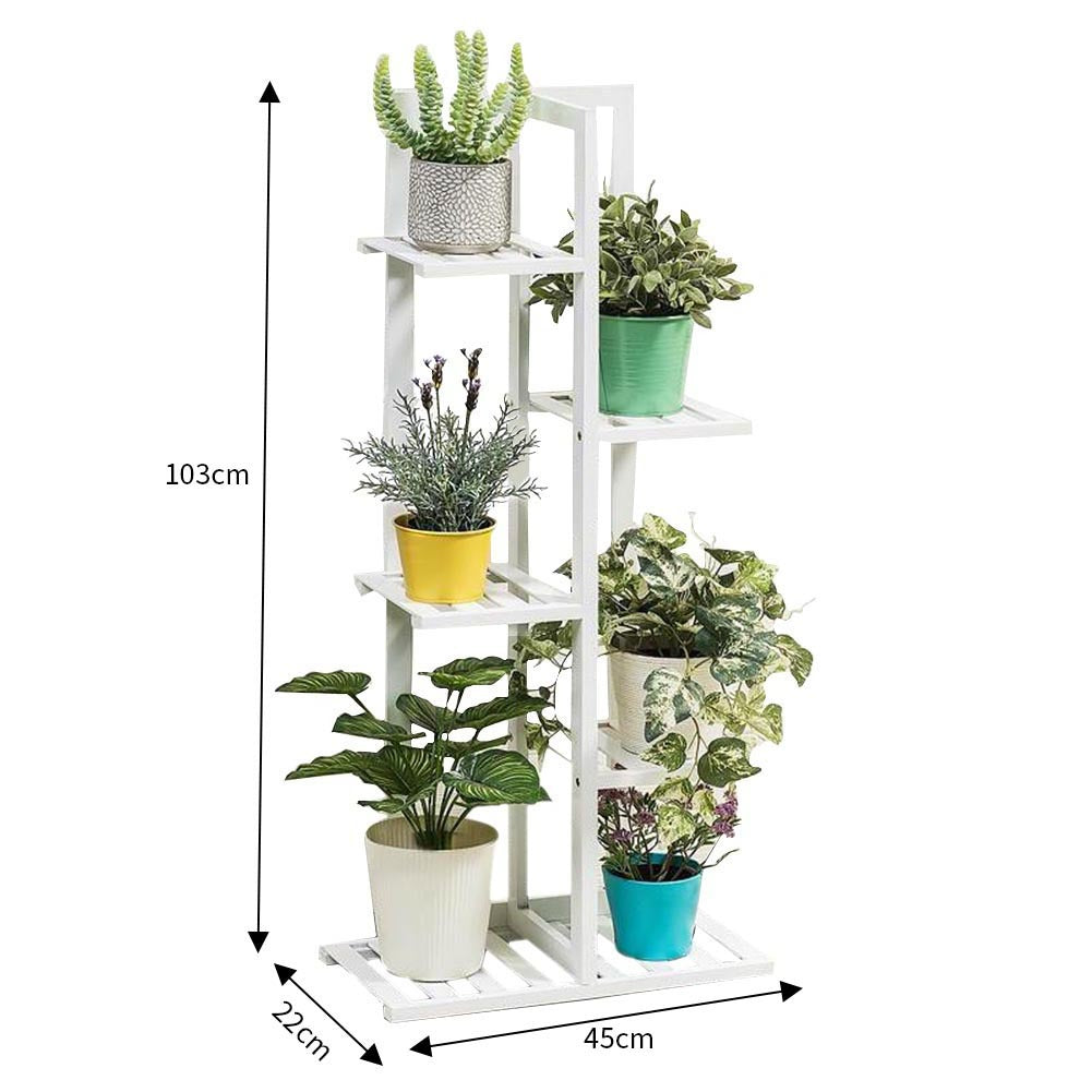 5 Tier Wood Plant Stand, White