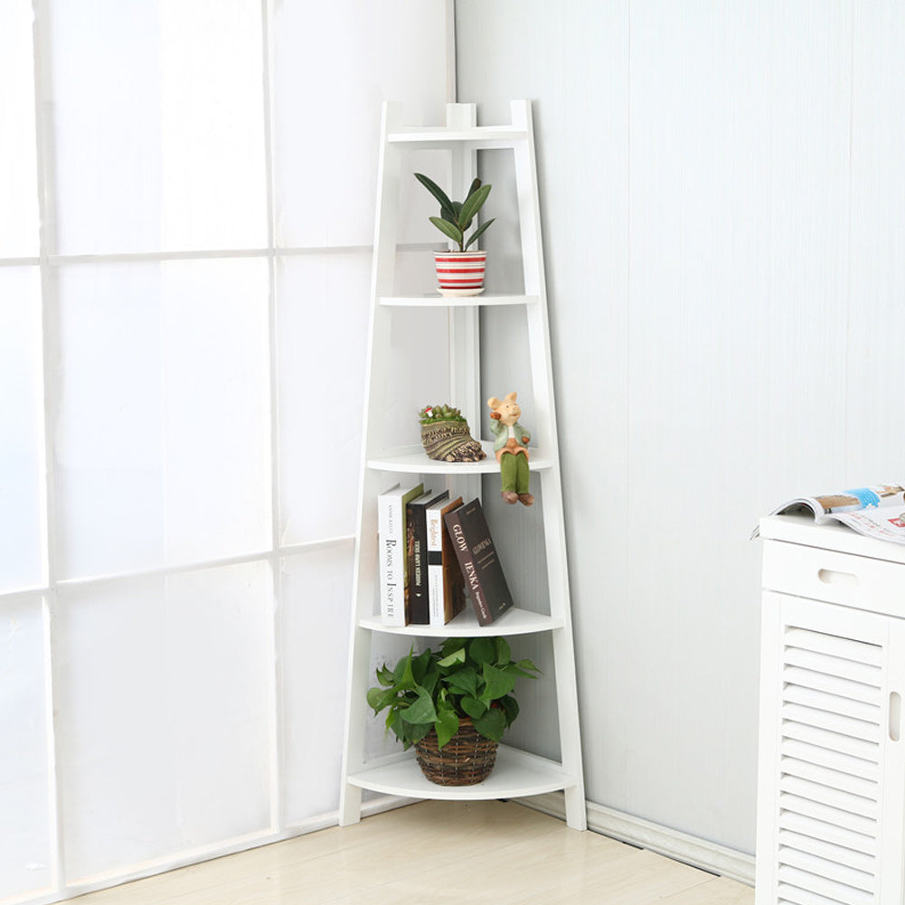 5 Tier Modular Bamboo Corner Ladder Shelf Plant Stand Rustic Storage