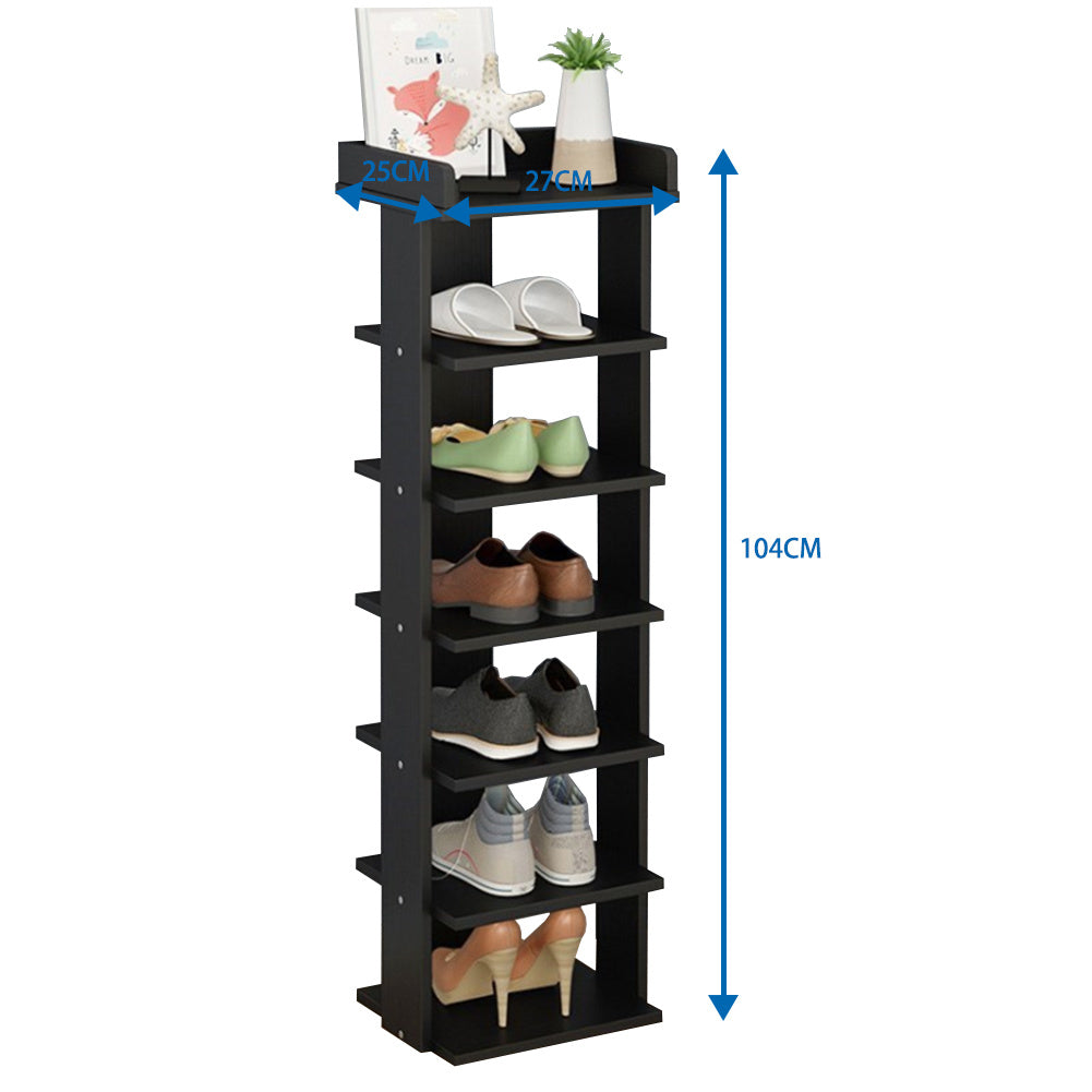 7 Tier Black Wood Shoe Rack Storage Shelf