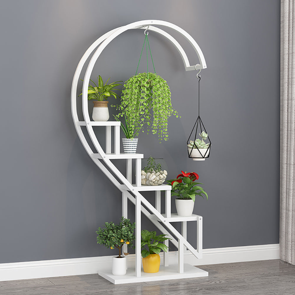 Garden Half Heart Ladder Plant Stand, White