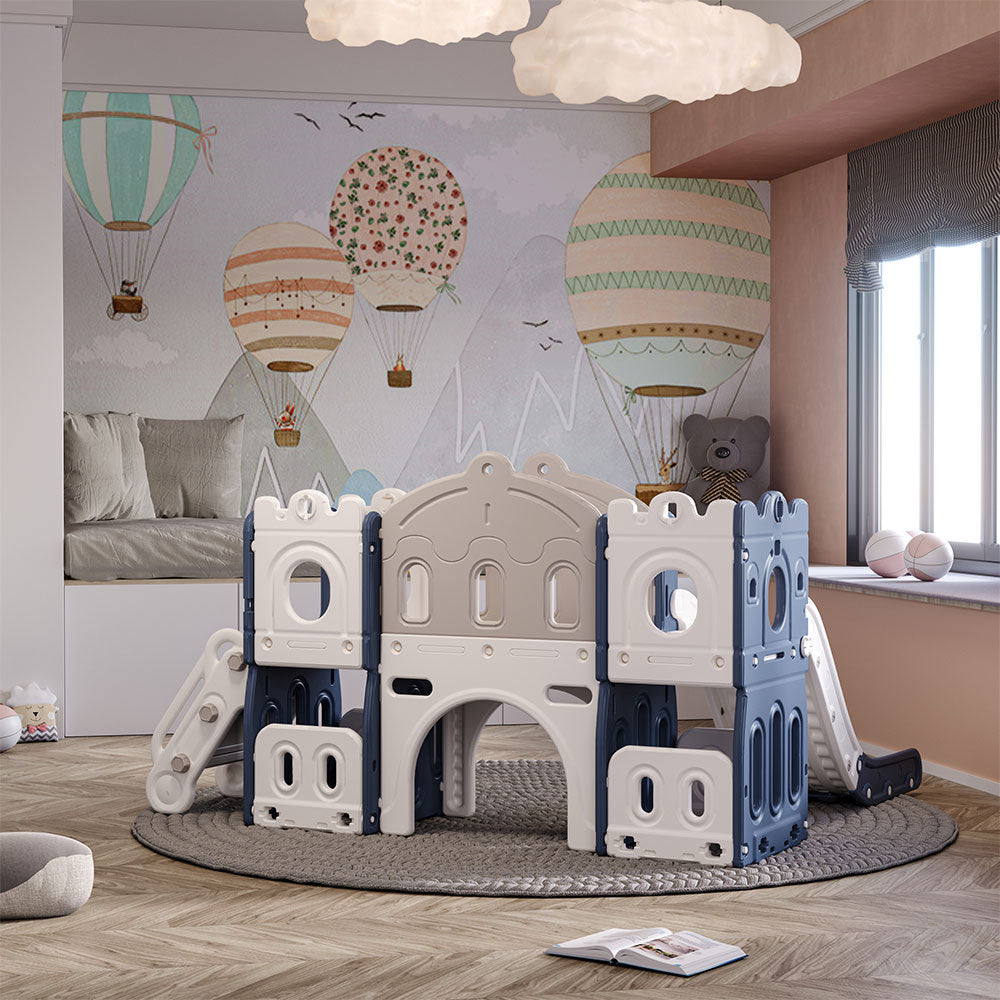 Kids Playset with Slide Basketball Hoop Indoor Playground,Blue