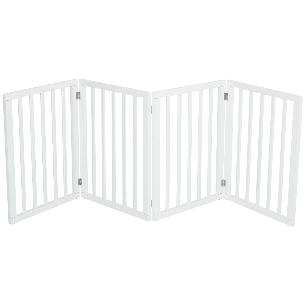 Foldable Wood Pet Free Standing Indoor Gate White 4 Panels