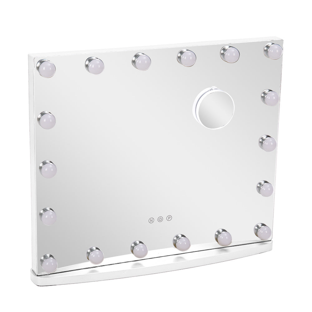White Hollywood 18 LED Bulbs Make Up Cosmetic Mirror With Magnifying Glass