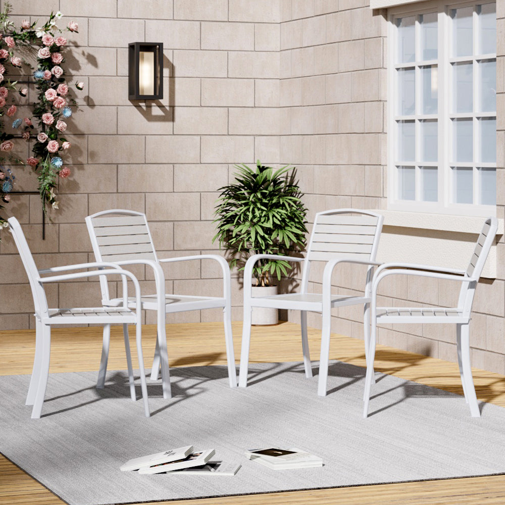 White Set of 4 Garden Dining Armchairs