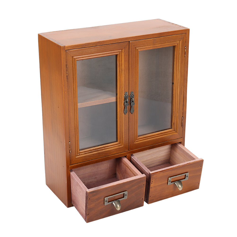 Retro Wooden Desktop Storage Organizer with Drawers