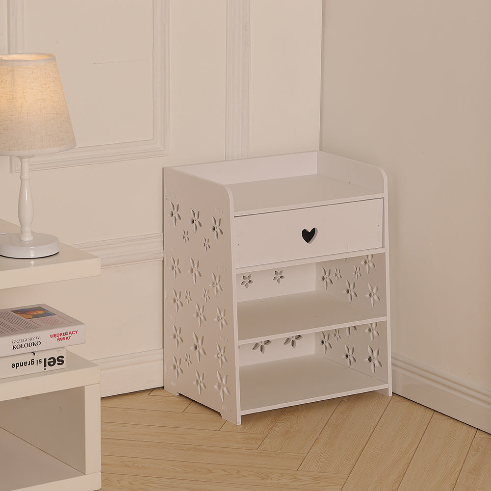 Wood Nightstand with Drawer and 2 Storage Shelves Flower decoration