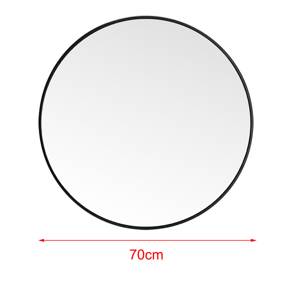 Modern Wall Mounted Slim Frame Round Mirror, Black 70cm