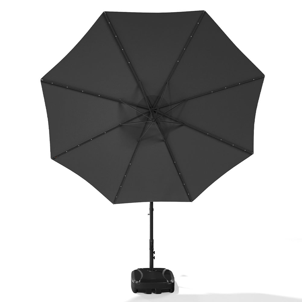 3M Large Garden Hanging LED Parasol Cantilever Sun Shade Banana Umbrella with Rectangular Base, Dark Grey