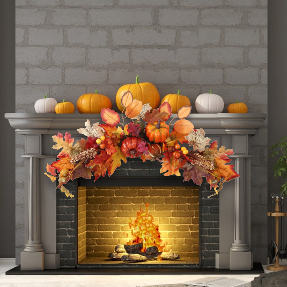 60CM Halloween Fall Maple Pumpkin Wreath