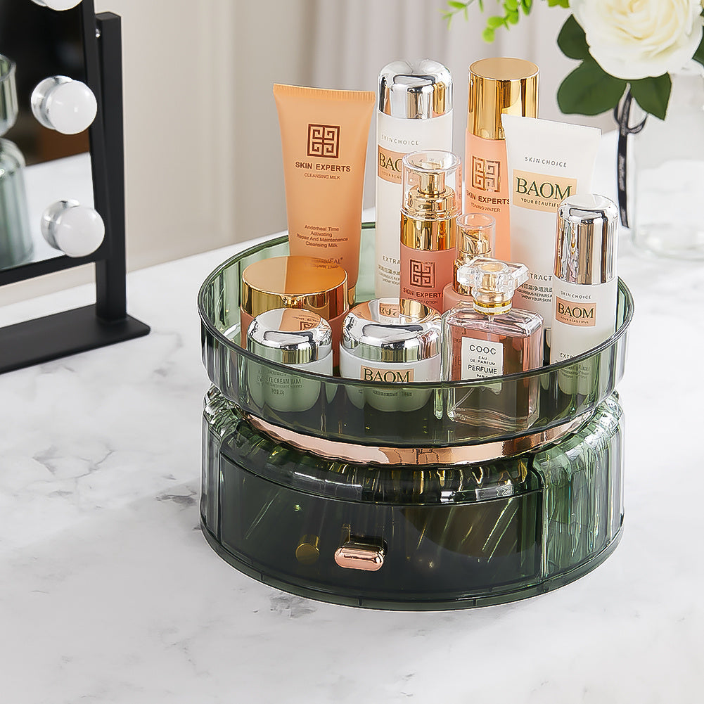 360 Rotating Makeup Cosmetic Organizer with Drawer,Green