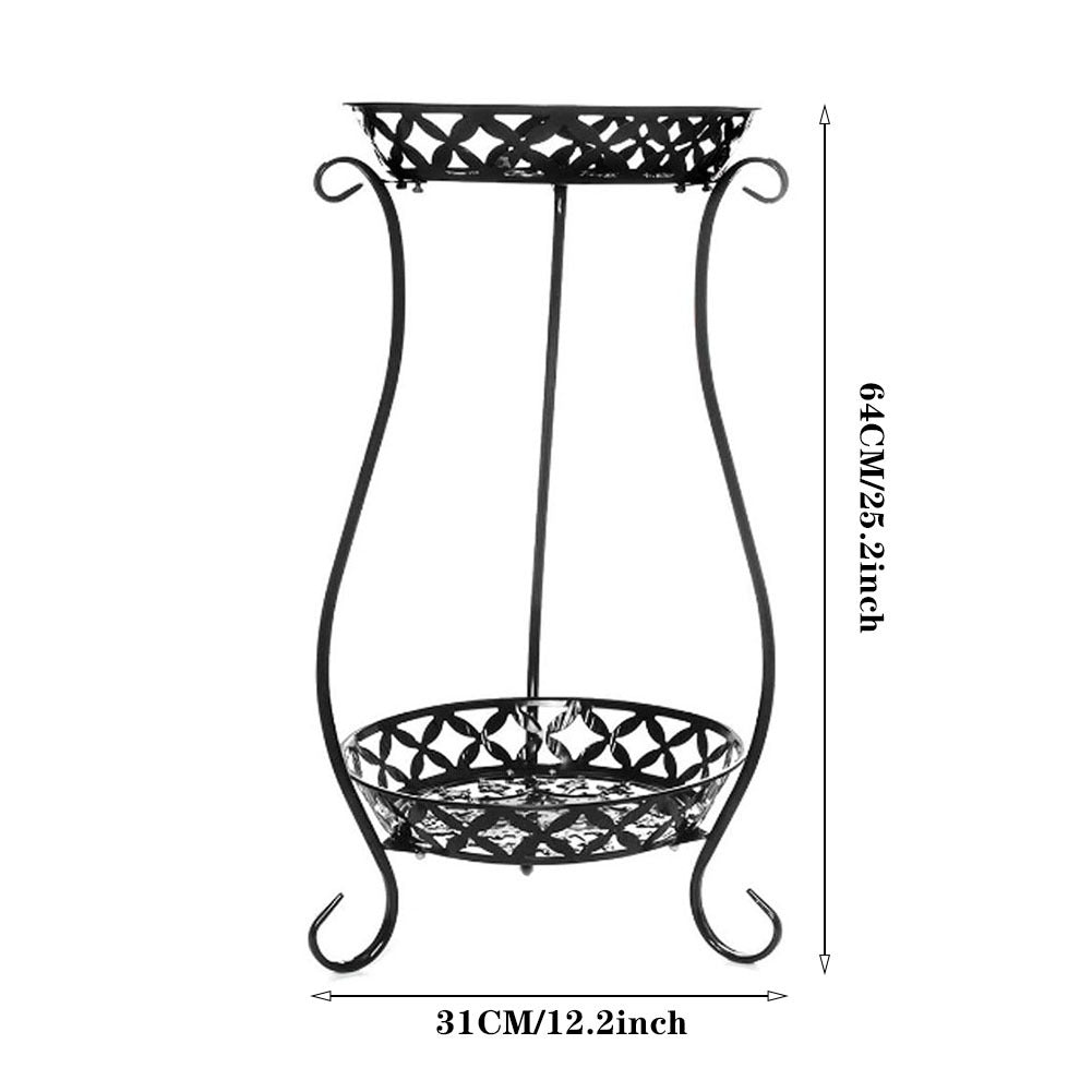 2 Tier Metal Iron Flower Plant Pot Display Stand, Black
