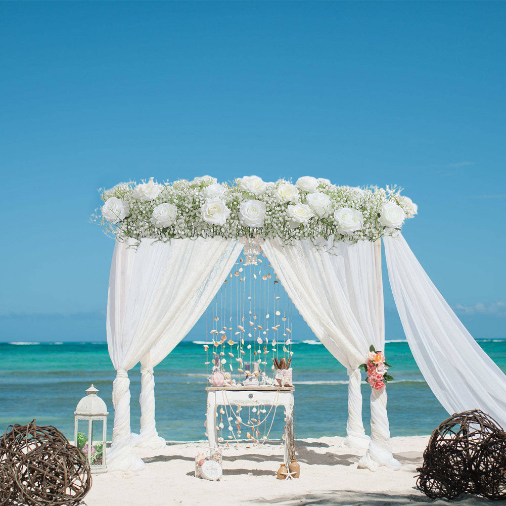 Artificial White Rose Flowers Row for Wedding Arch Table Centerpieces
