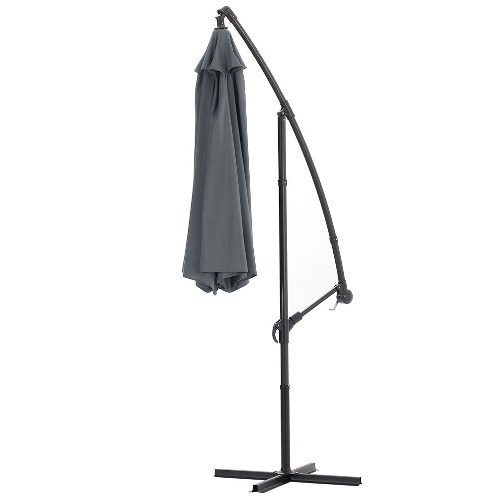 Garden 3M Dark Grey Banana Parasol Cantilever Hanging Sun Shade Umbrella Shelter with Cross Base