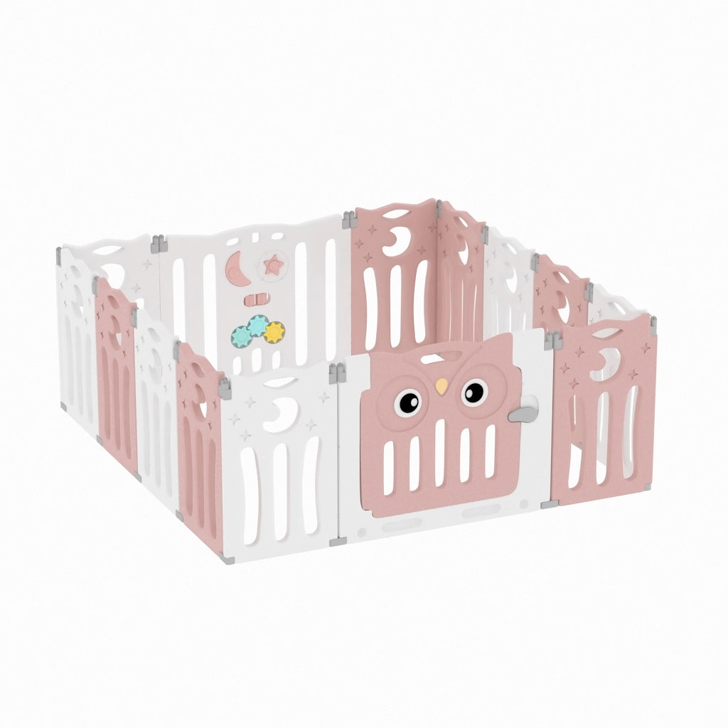 Kids Child Playpen Foldable Safety Gate Fence with Lock Pink 14 Panels