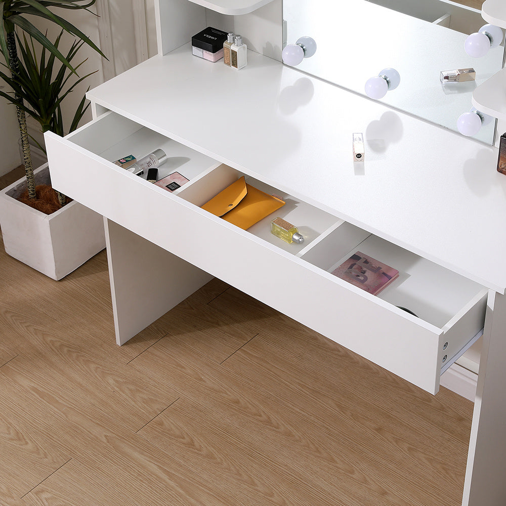 Hollywood Vanity Desk with LED Mirror Shelves and Storage Drawer