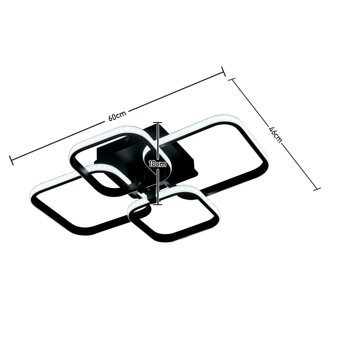 Modern Square LED Ceiling Lamp Chandelier Light, Black Frame-4 Head Cool White