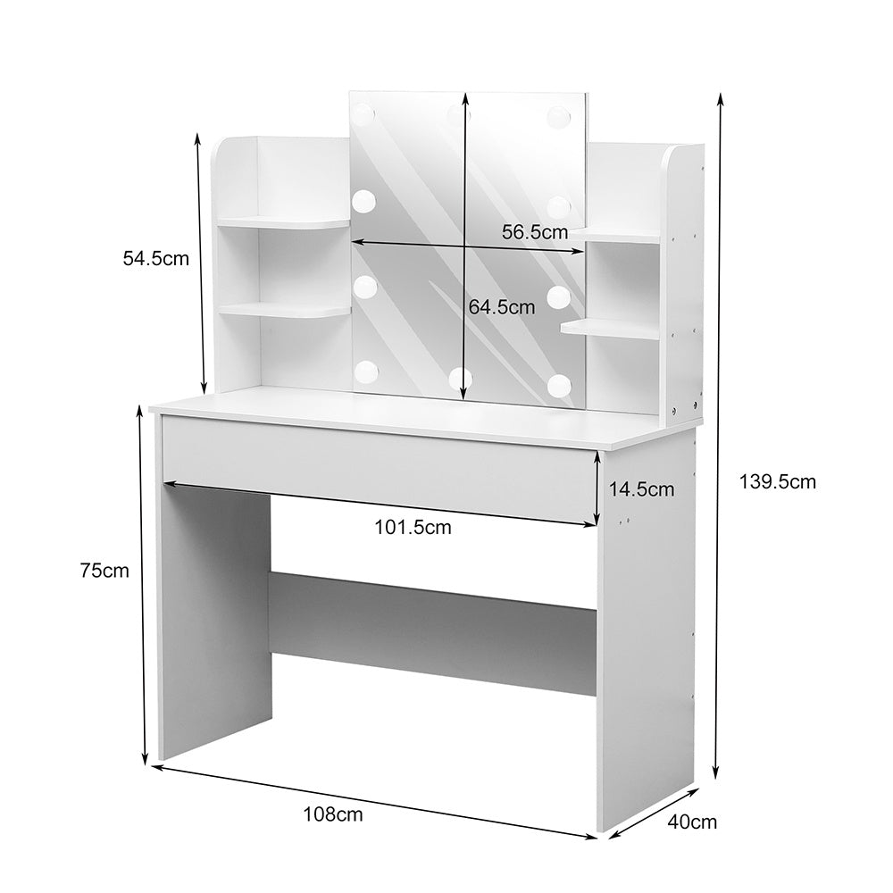 Hollywood Vanity Desk with LED Mirror Shelves and Storage Drawer