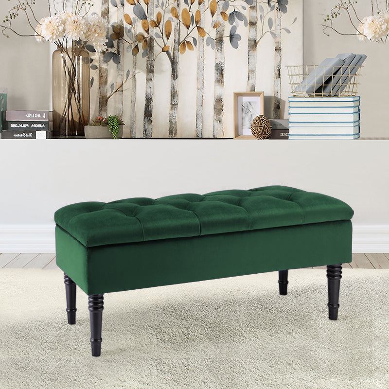 Green Buttoned Velvet Ottoman Storage Bench