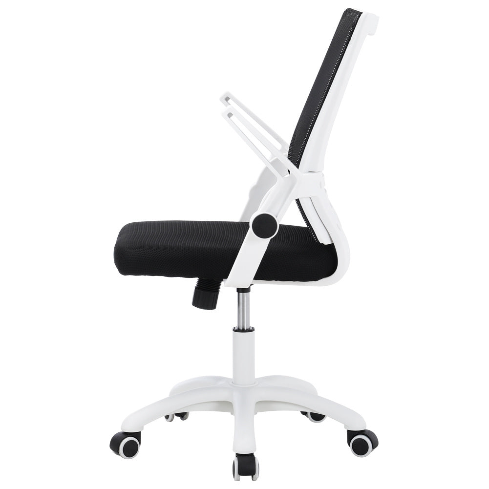 Mesh Office Chair Ergonomic Design with White Flip up Armrests Black