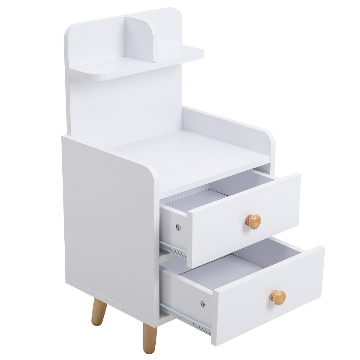 Wood White Bedside Table Nightstand With two Drawers