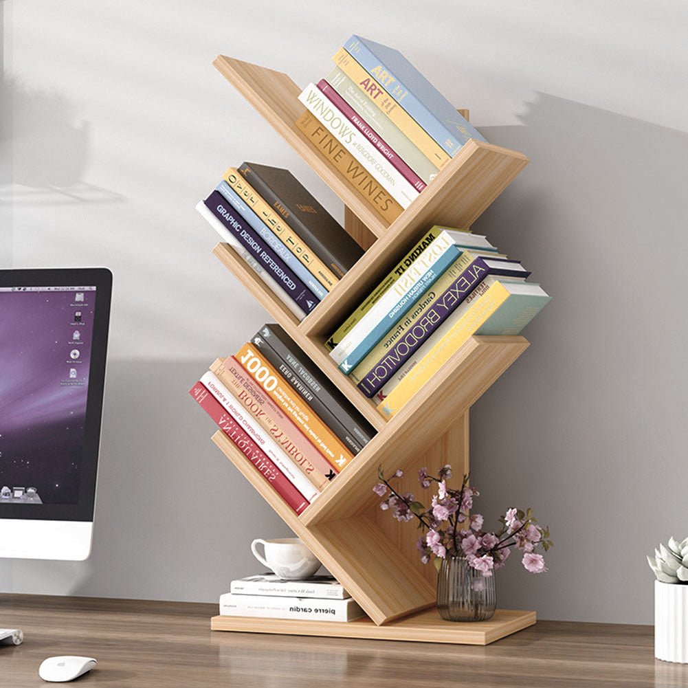 5 Layer Tree Shape Bookshelf Desktop Organizer, Natural