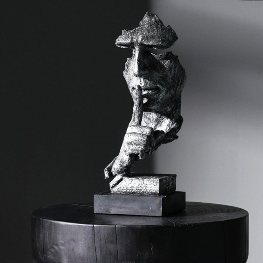 Sculpture Thinker Resin Art Figurine Ornament, Retro Silver 13x12x34.5cm