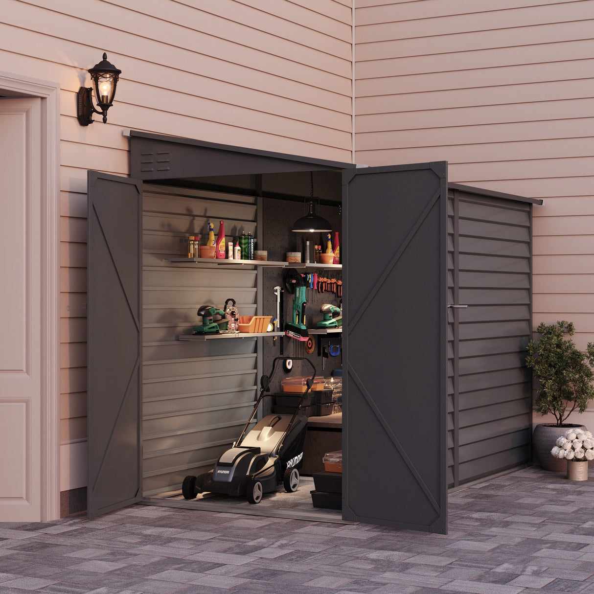 Light Grey Outdoor Steel Motorcycle Storage Shed