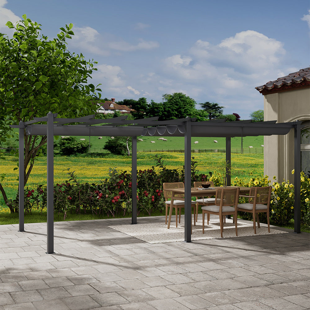 6x3M Black Outdoor Aluminum Patio Pergola with Charcoal Grey Canopy