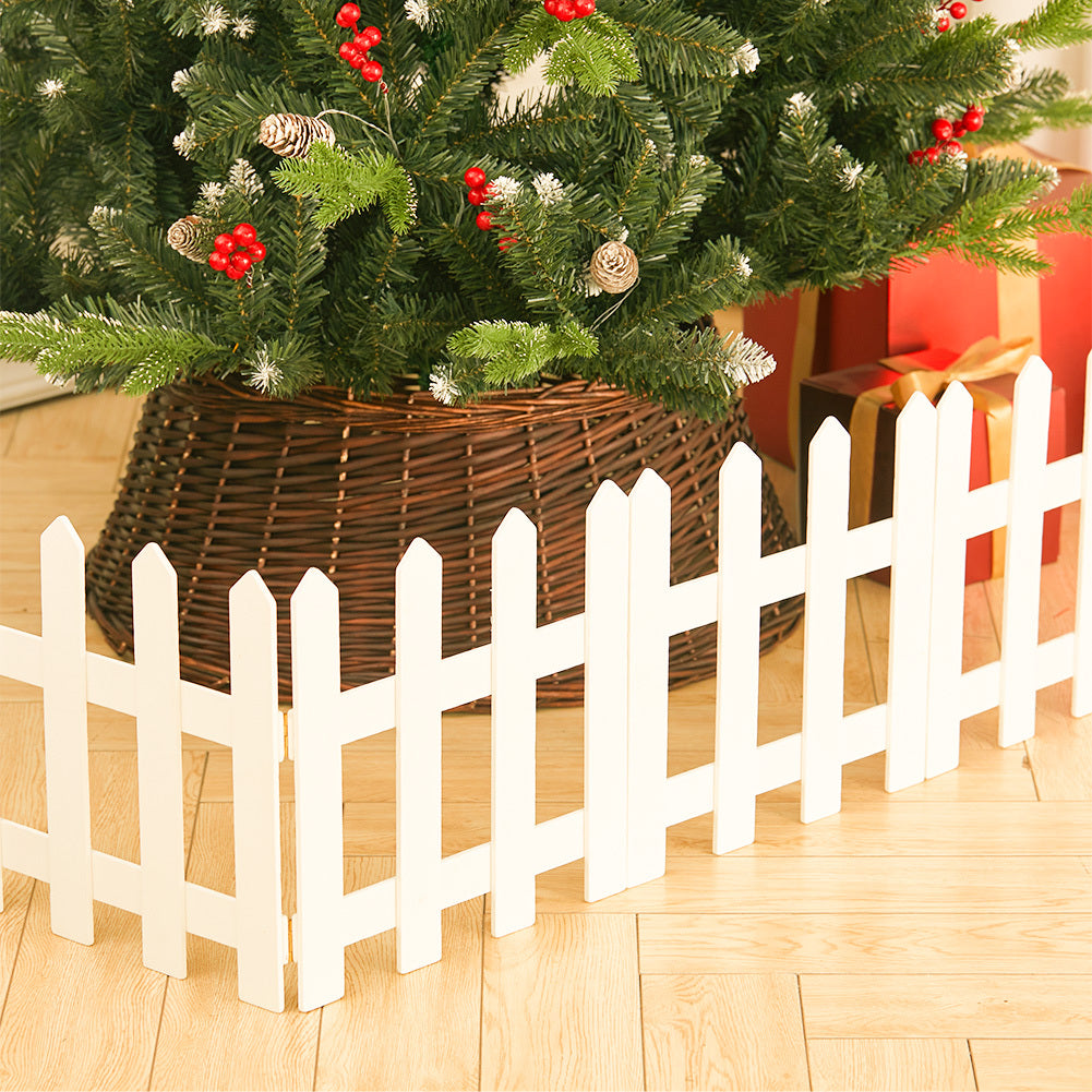 Wood Christmas Tree Picket Fence for Family Holiday Decoration, White