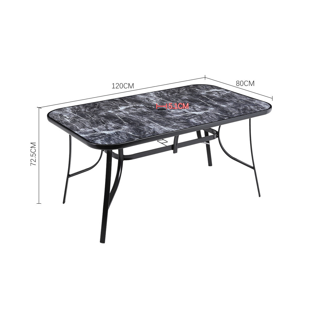 Black Rectangular Garden Tempered Glass Marble Coffee Table with Four chairs