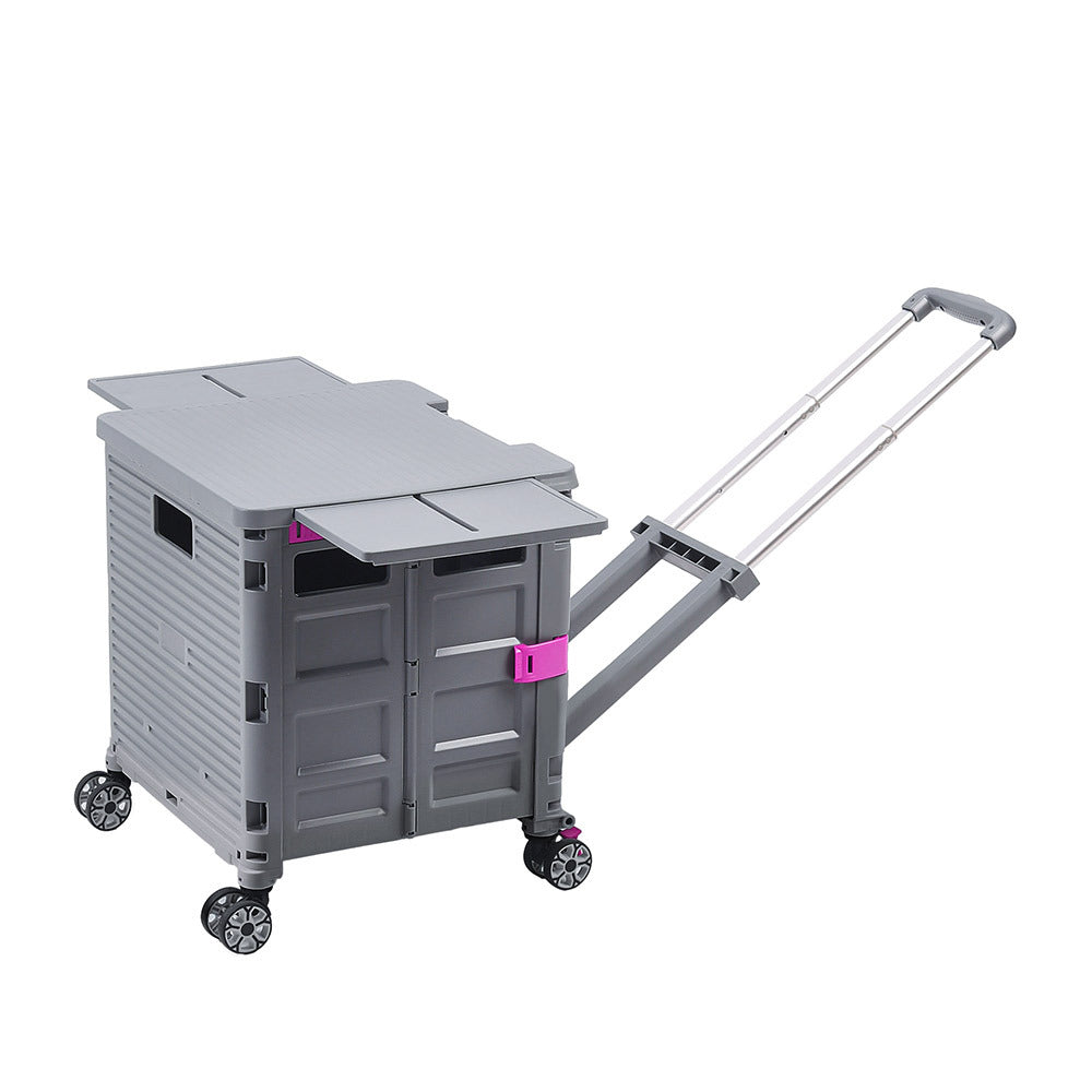 Grey 55L Collapsible Rolling Utility Crate with Magnetic Lid and Adjustable Handle