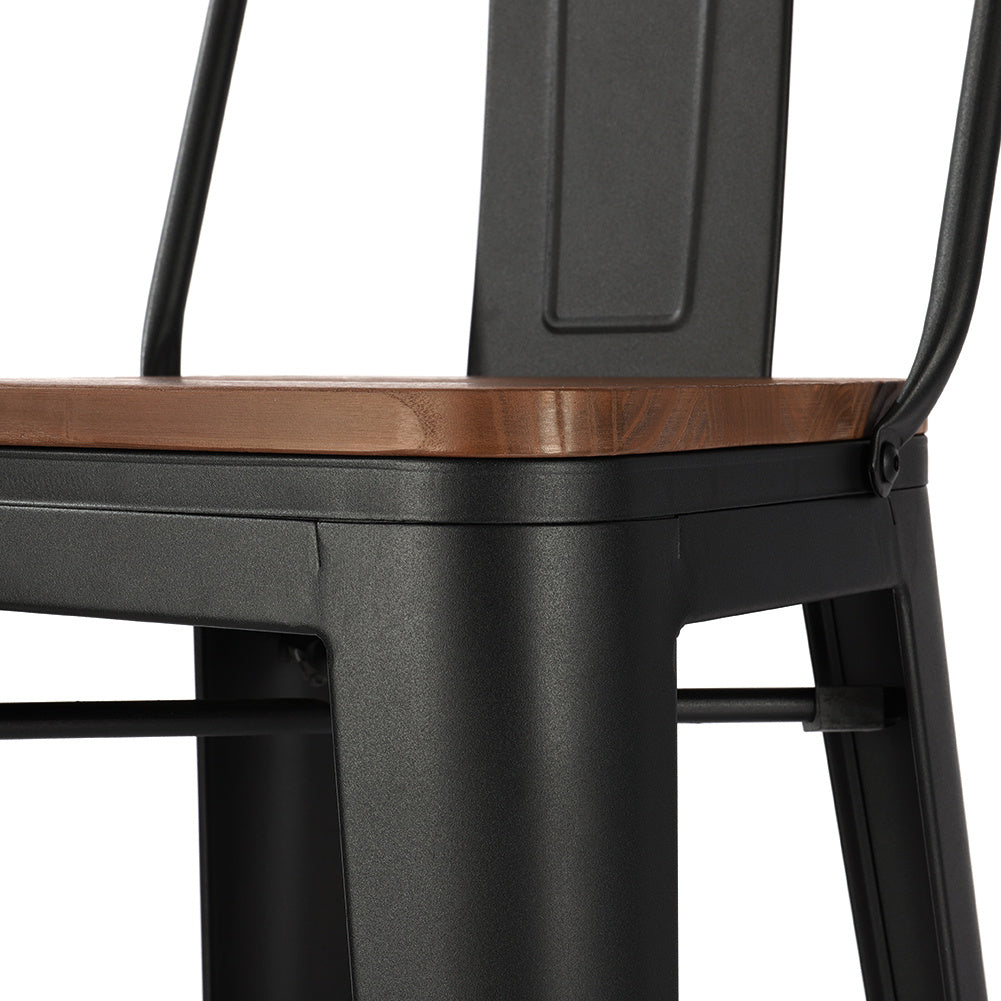 Set of 4 Metal Frame Tolix Industrial Bar Wood Top Chair with Footrest