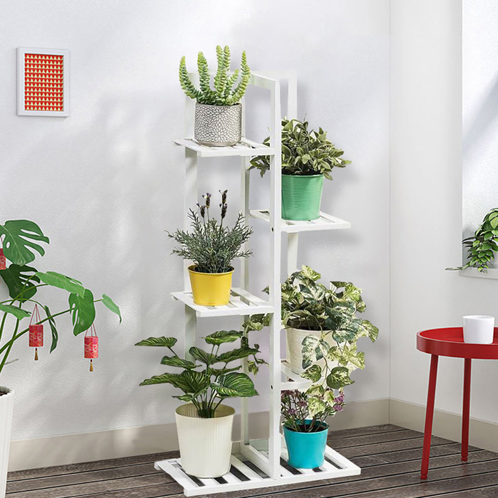 5 Tier Wood Plant Stand, White