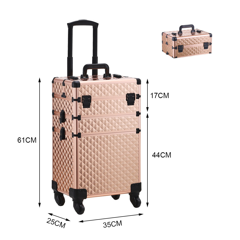 3in1 Cosmetic Train Case with Detachable Beauty Storage Box,Rose Gold