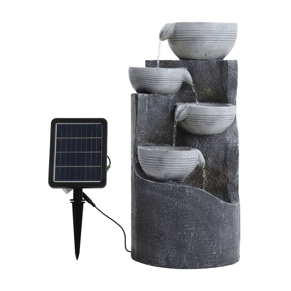 4 Tier Bowl Outdoor Solar Powered Water Fountain Rockery Decor with LED Light