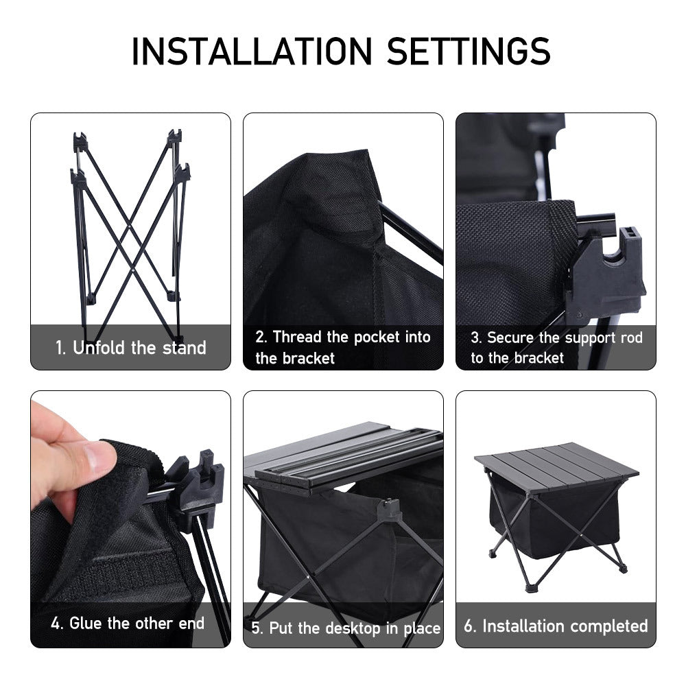 68x45CM Aluminum Portable Roll Top Camp Table with Storage Basket