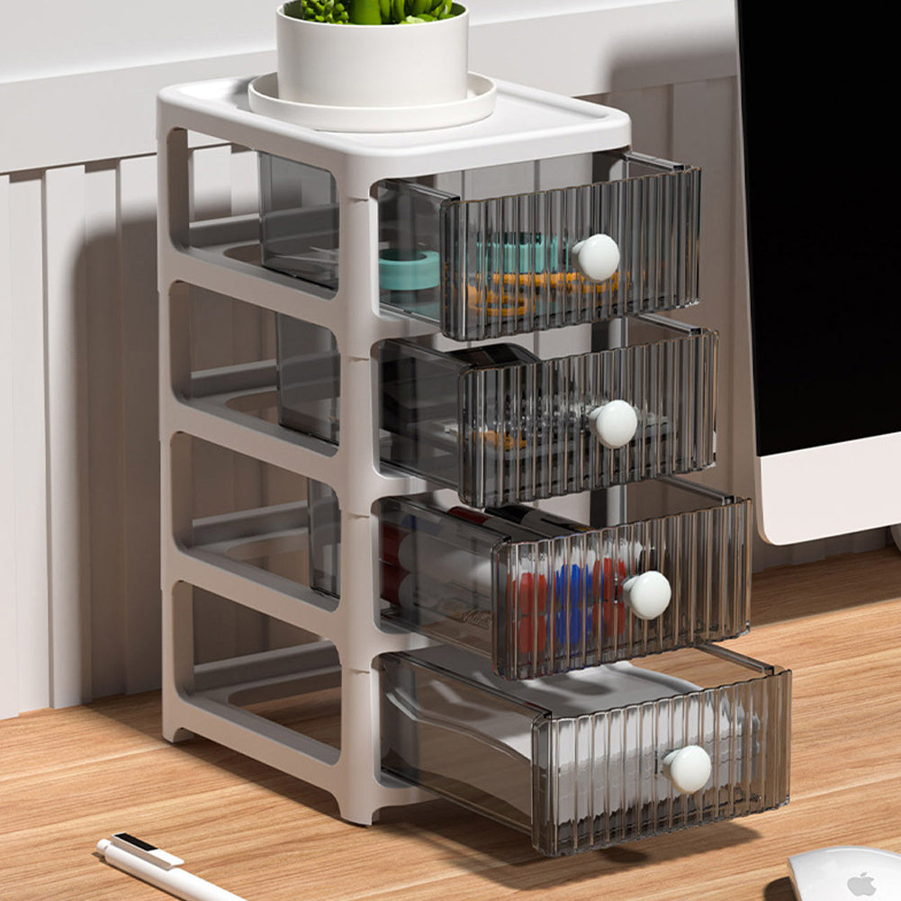 4 Drawer Grey Transparent Desktop Organizer