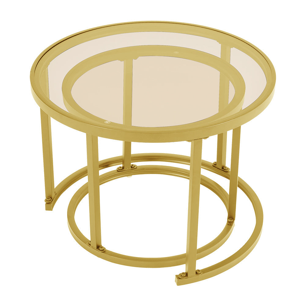 Set of 2 Gold Glass Round Nesting Coffee Table