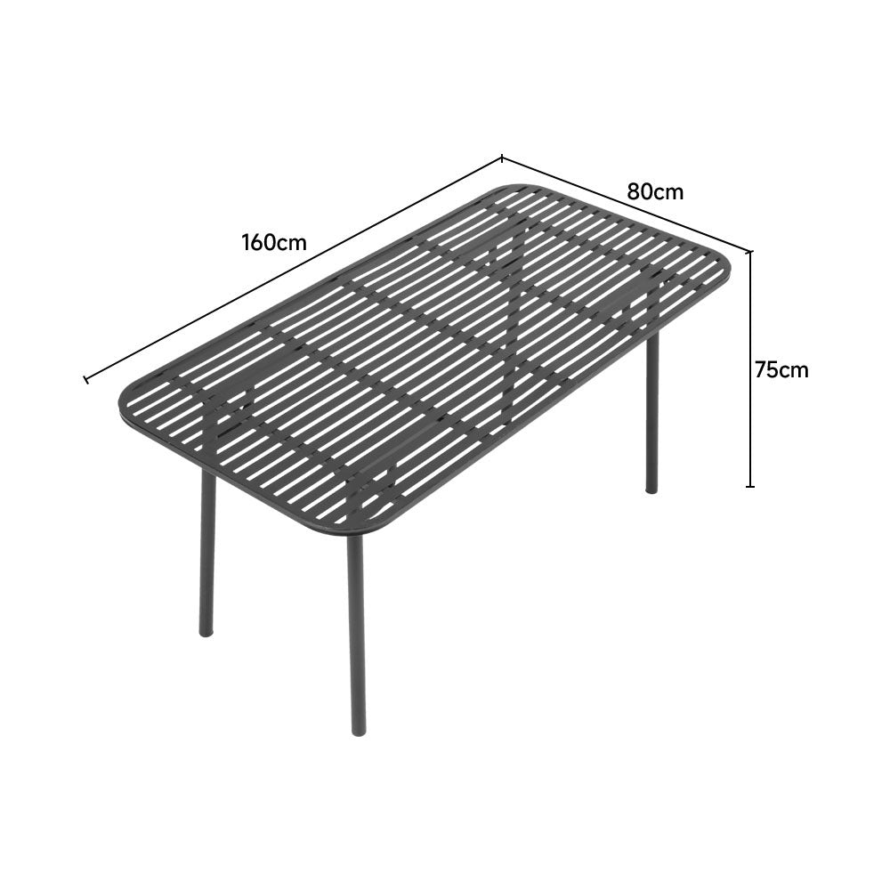 Black Rectangular 160x80cm Outdoor Garden Metal Table