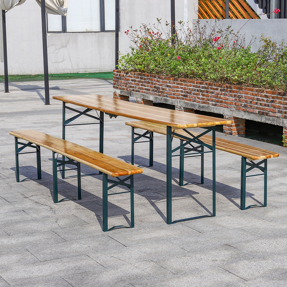 3 Pcs Outdoor Wooden Foldable Table Benches Set