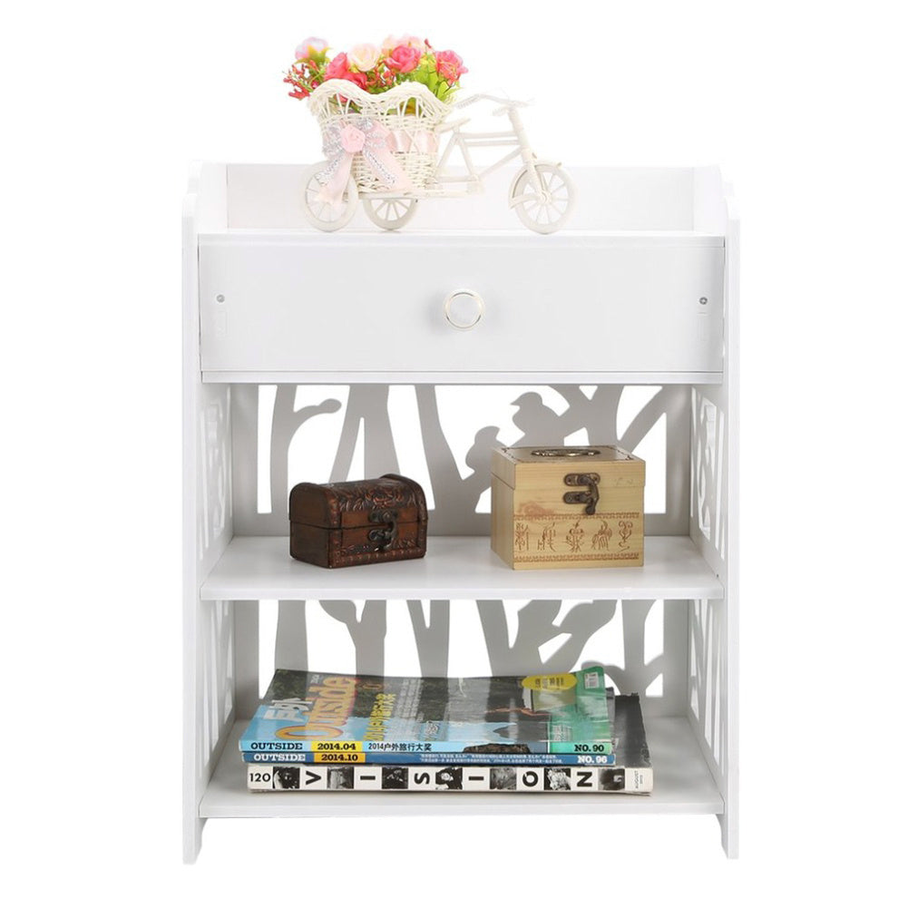 Wood Nightstand with Drawer and 2 Storage Shelves Bird decoration