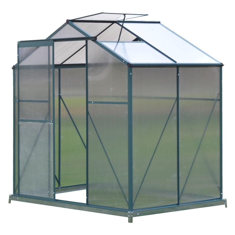 4ft x 6ft Garden Greenhouse Aluminium Polycarbonate Green Plant Housing With Base
