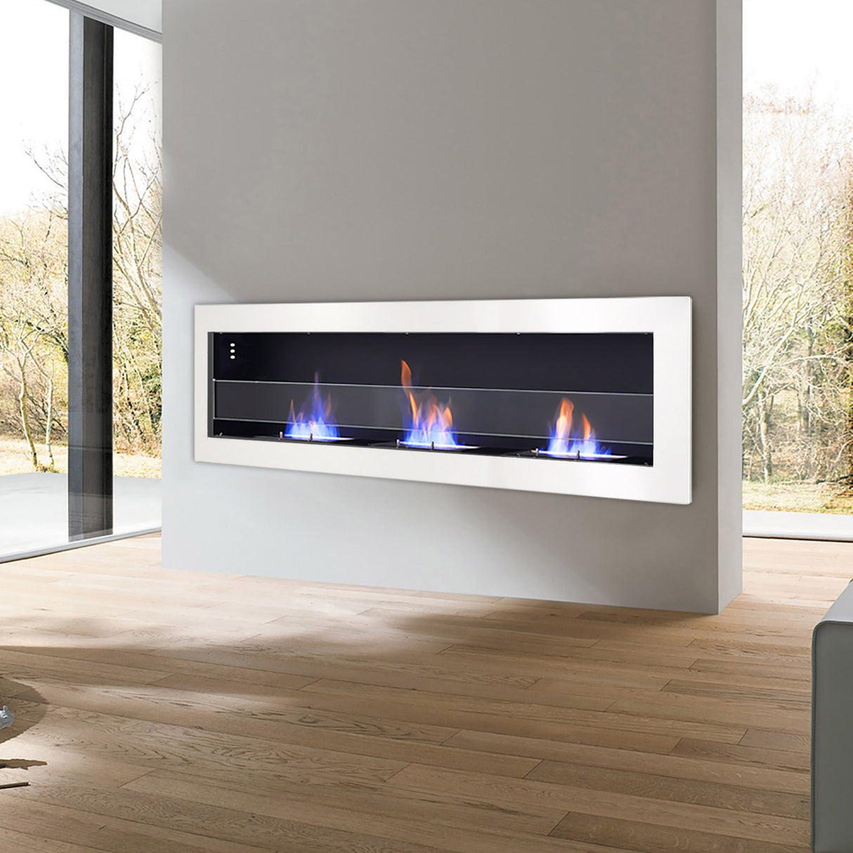 Indoor Wall Mounted Recessed Bio Ethanol Fireplace, 120CM White